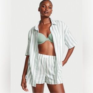 NWT Victoria’s Secret Cotton Modal Striped Pajama Shorts in Seasalt Green